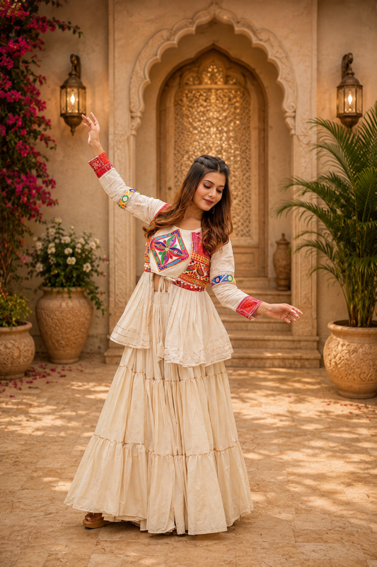 Navratri Special Gamathi Work Lehenga Choli – 9 Meter Flair