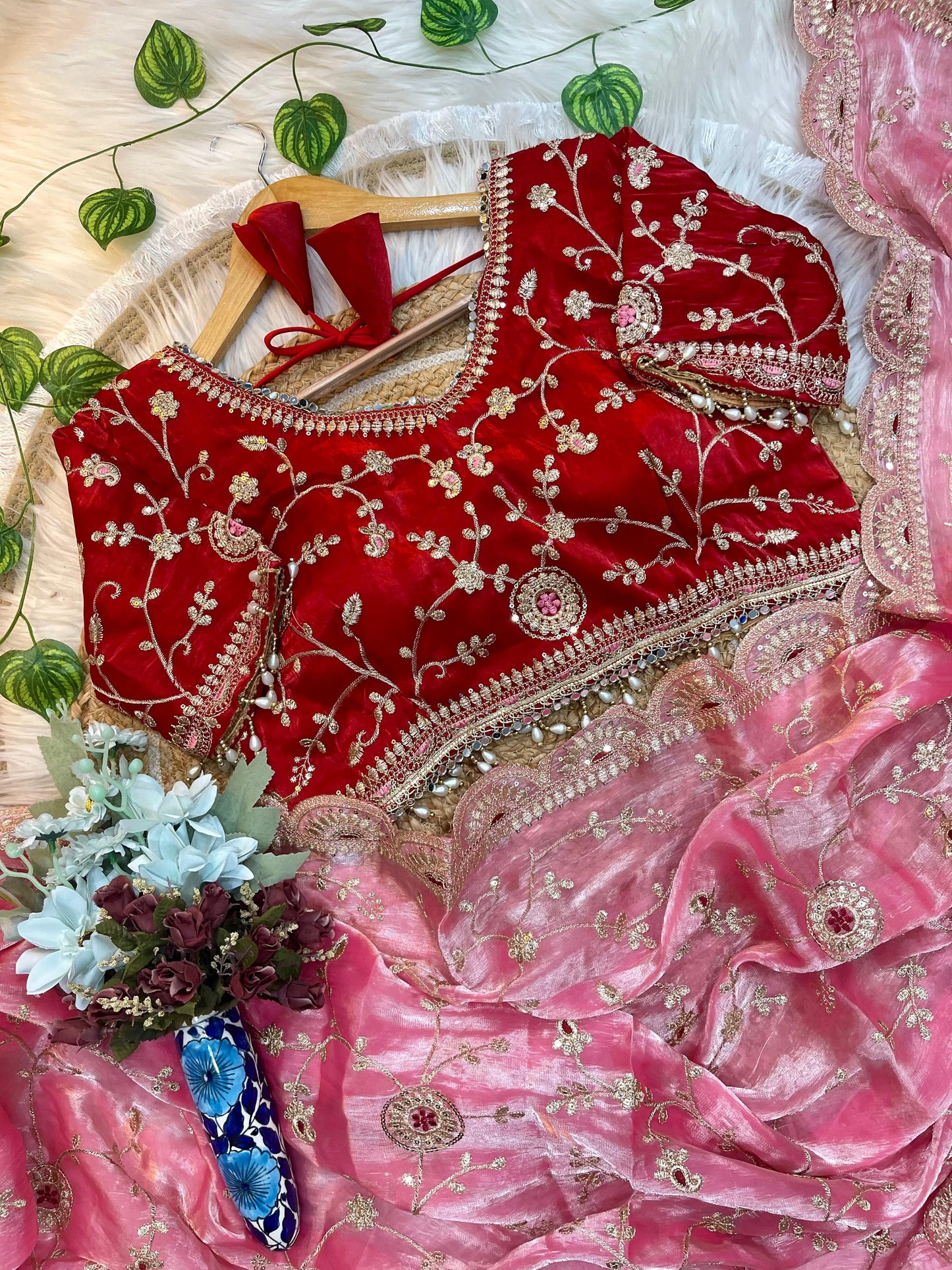 Ananya Soft Satin Silk Embroidery Saree with Heavy Border & Stitched Blouse