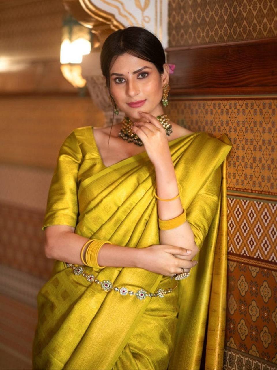 Royal Yellow Zari Work Silk Look Saree