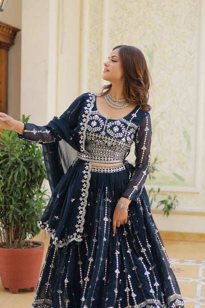 Heavy Fox Georgette Wedding Lehenga Choli with 7mm Sequence Work (2 Colors)