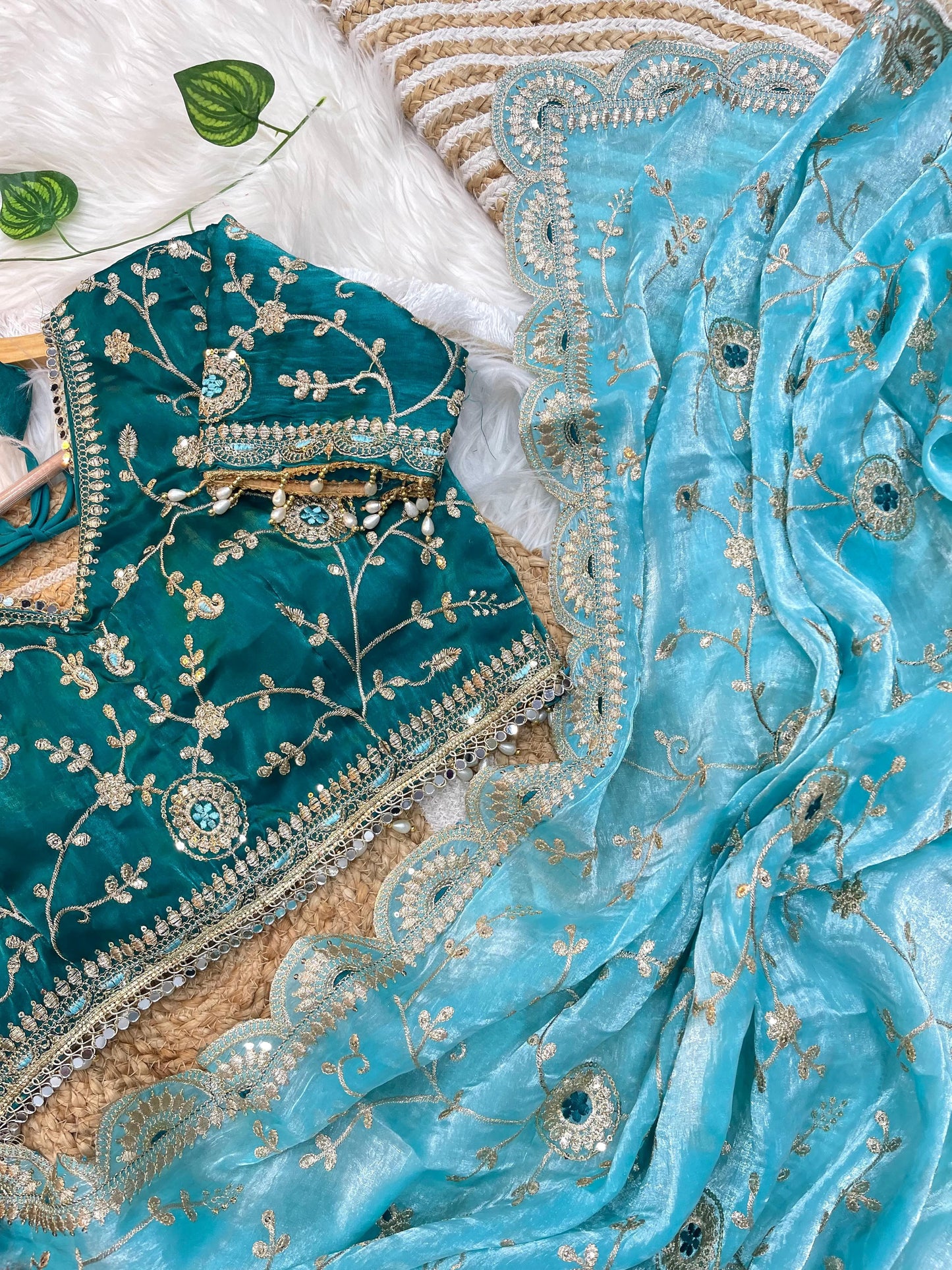 Ananya Soft Satin Silk Embroidery Saree with Heavy Border & Stitched Blouse