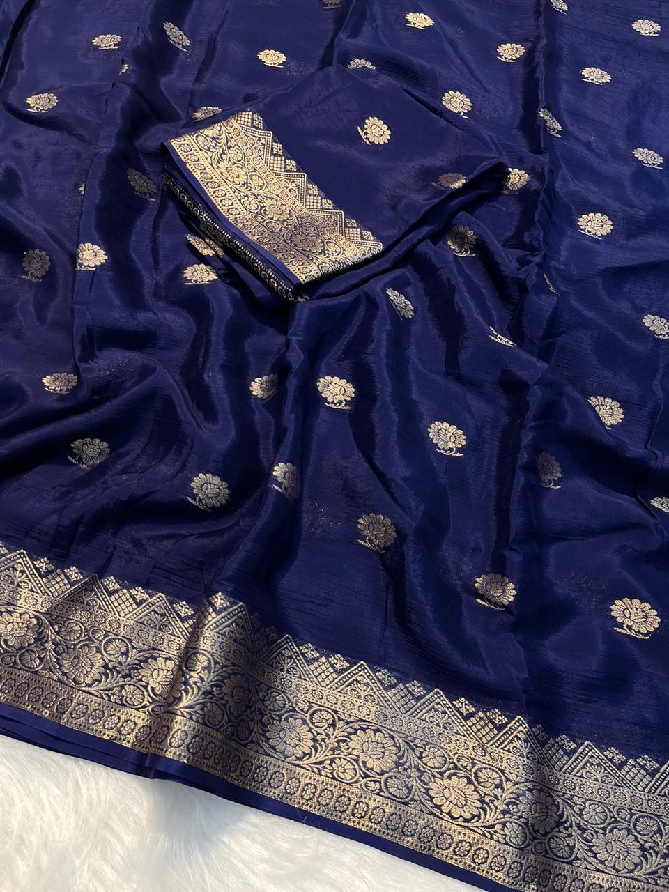 Soft Crepe Silk Saree with Jacquard Butta & Zari Border