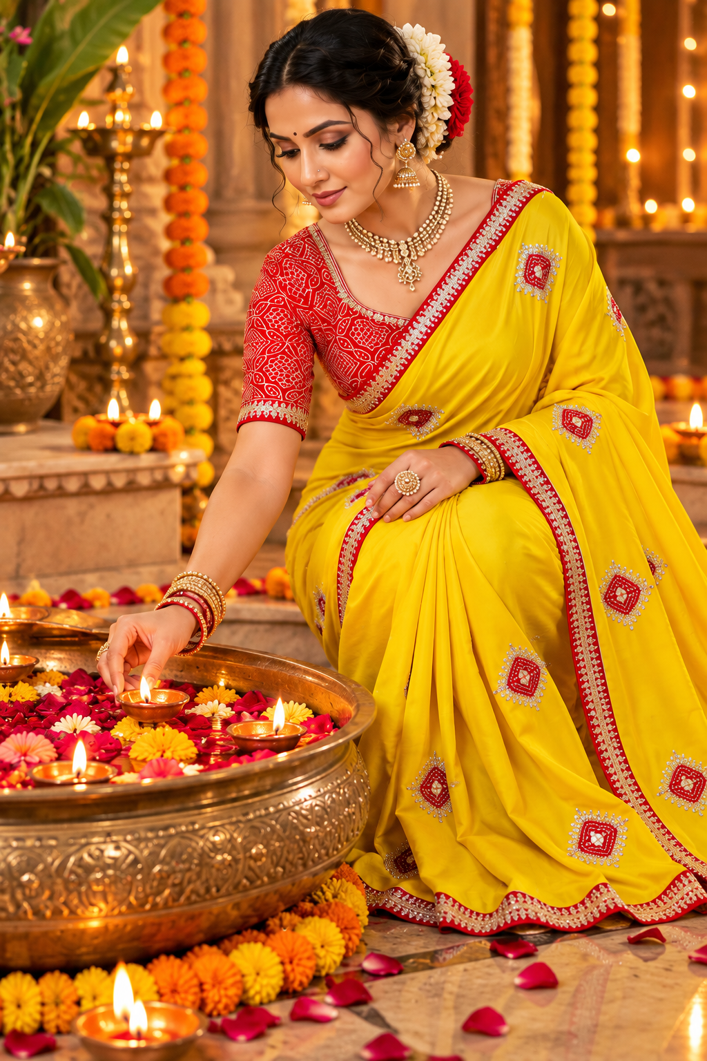 Chinon Saree with Heavy Bandhej Patch Butta & Gotapatti Work