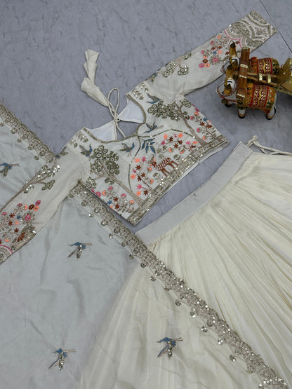 Wedding Embroidered Vichitra Silk Lehenga Choli Set