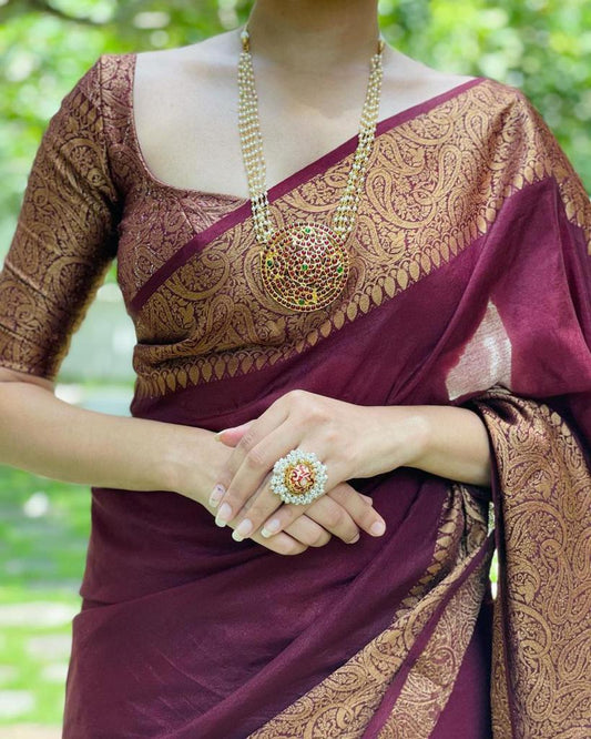 Wine Maroon Elegant Silk Saree