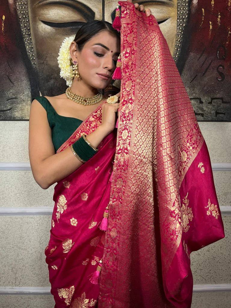 Pink Zari Work Festive Saree