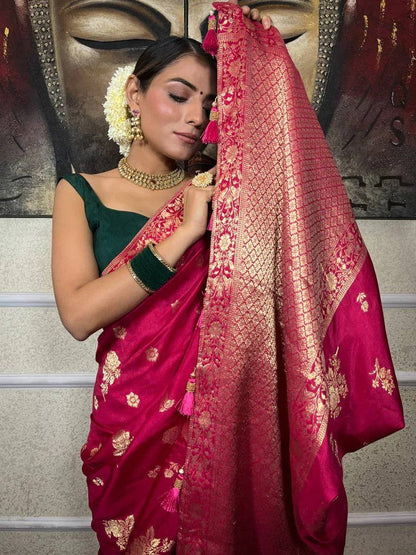 Pink Zari Work Festive Saree