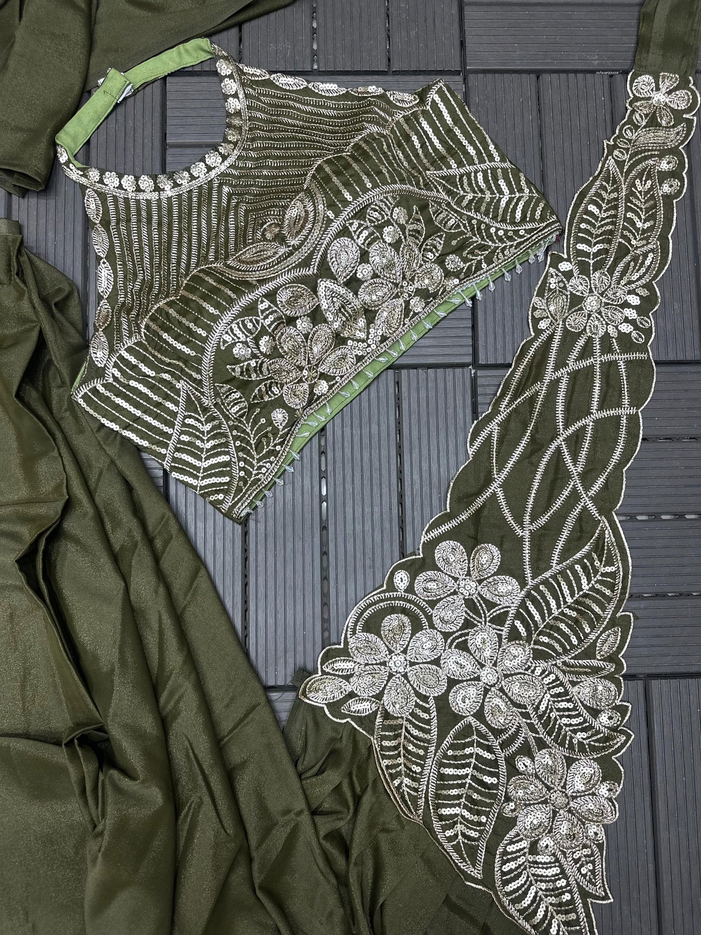 Super Trending Star Georgette Embroidery Sequence Ready To Wear Saree With Designer Blouse