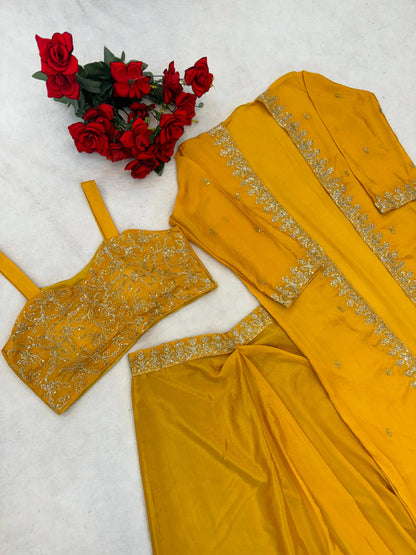 Premium Chinon Silk Embroidered Shrug Sharara Set – Party & Festive Wear