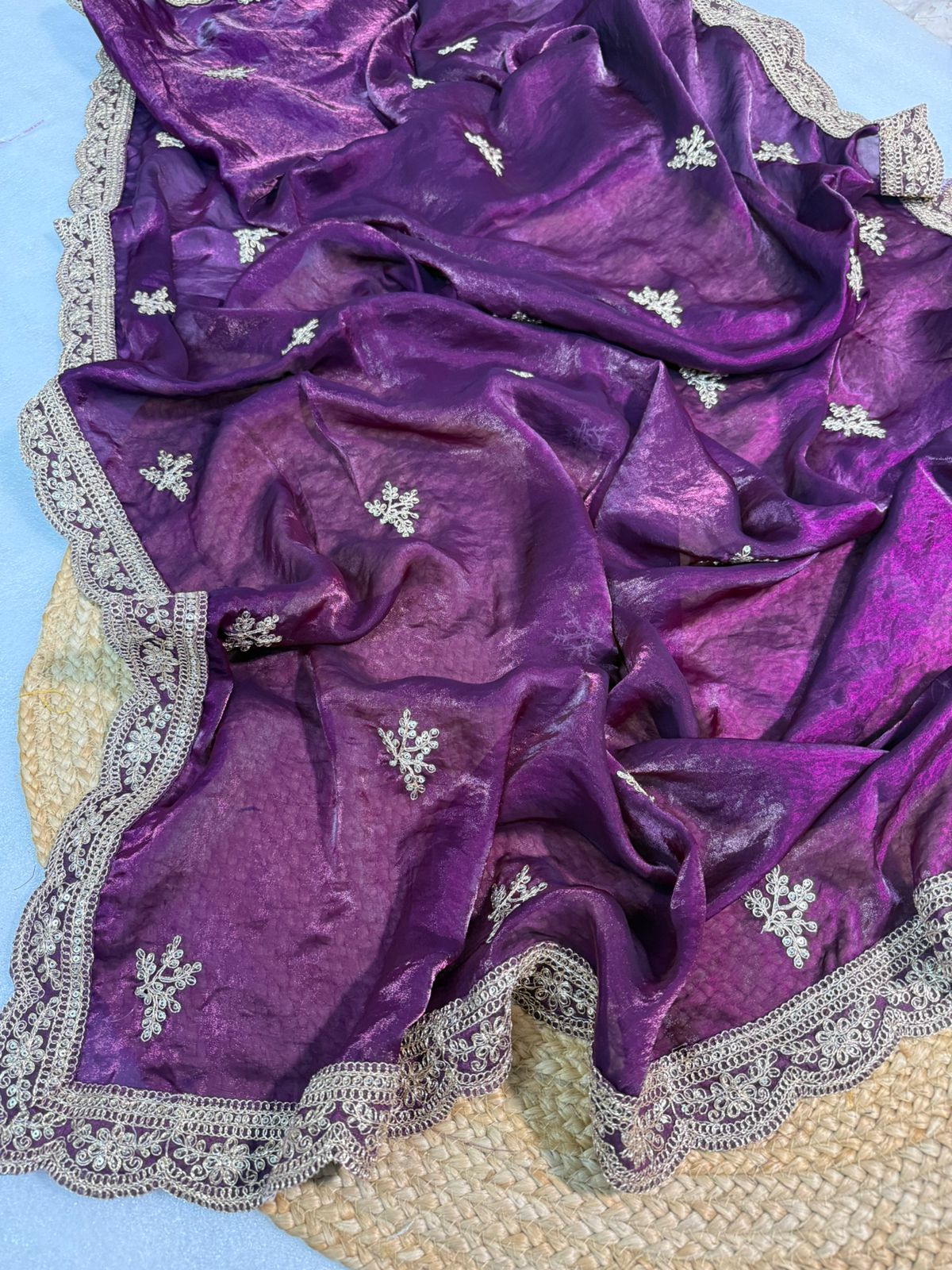 Premium Fendy Satin Saree with Coding Sequence Work