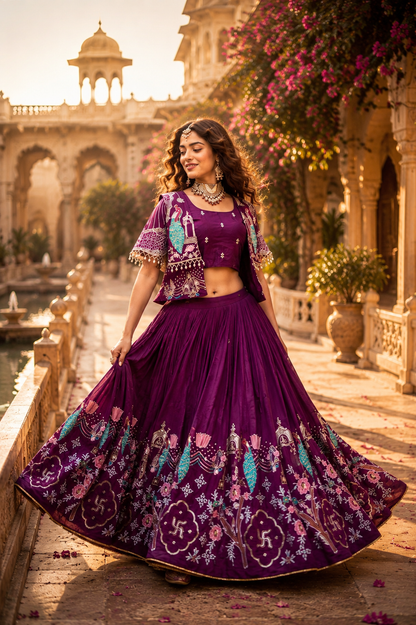 Festival Special Lehenga Choli with Designer Koti & Heavy Embroidery Work