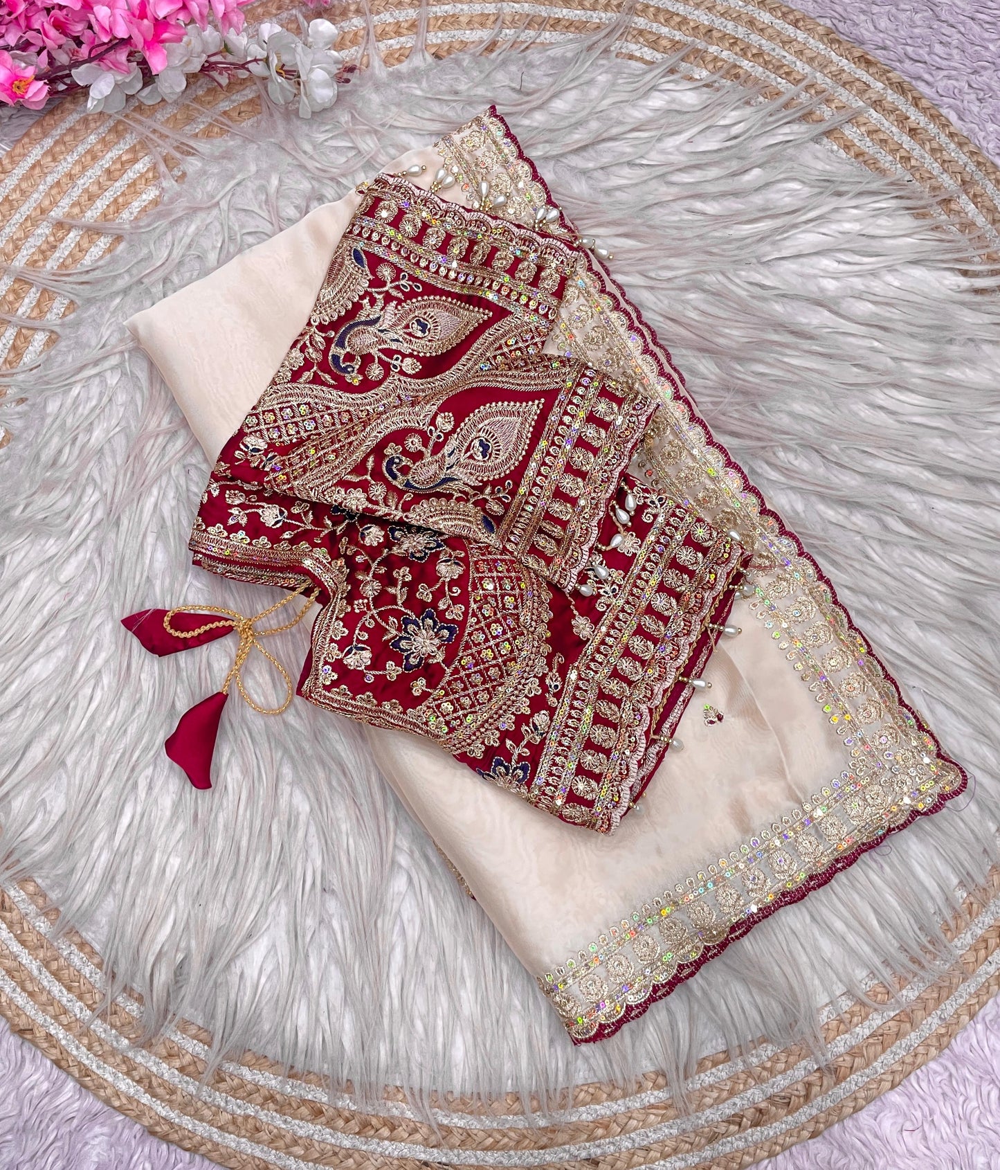 Premium Rangoli Silk Saree with Embroidery Work & Designer Blouse