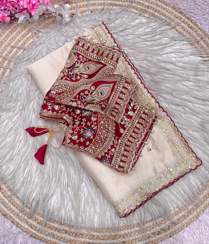 Premium Rangoli Silk Saree with Embroidery Work & Designer Blouse
