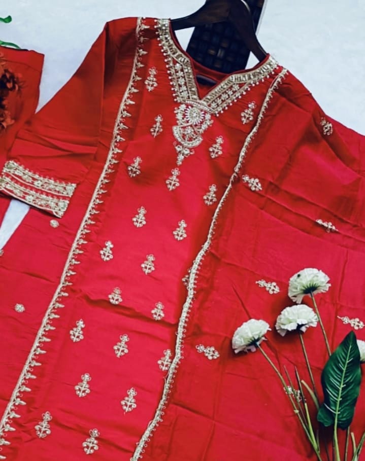 Festival Special Chanderi Embroidered Kurti Set with Dupatta