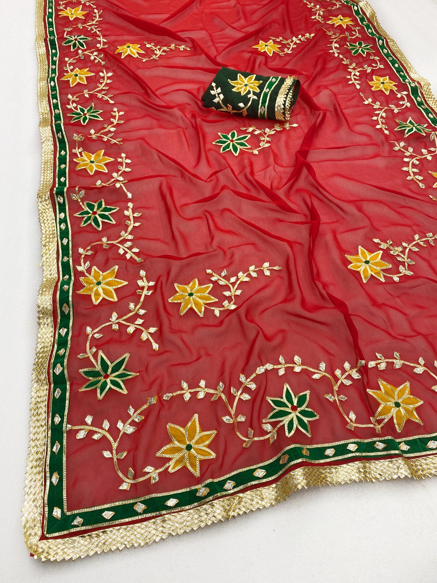 Hand Charkhi Gota Patti Work Georgette Saree