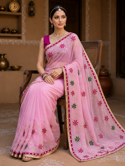 Hand Charkhi Gota Patti Work Georgette Saree