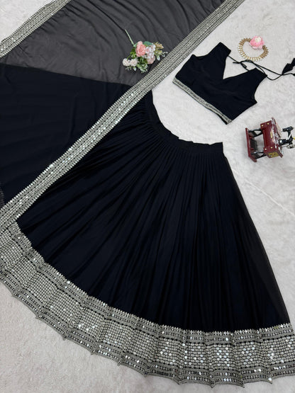 Black Faux Georgette Sequins Lehenga Choli Set