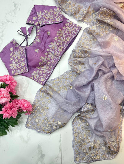 Daisy-2 Candy Crush Fabric Embroidery Saree with Stitched Blouse