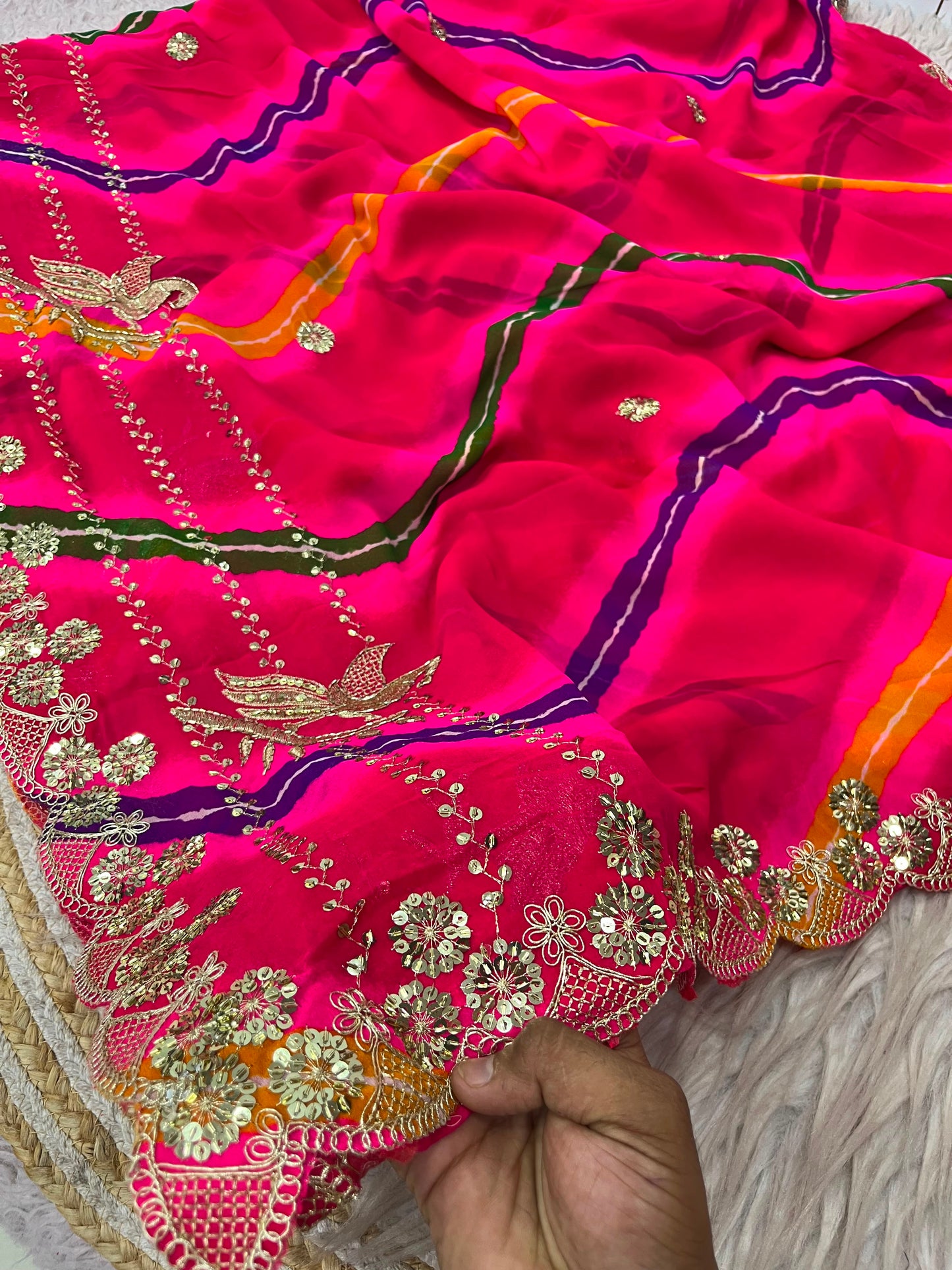 Premium Pink Organza Silk Saree with Heavy Embroidery & Mirror Work | Designer Party Wear Saree