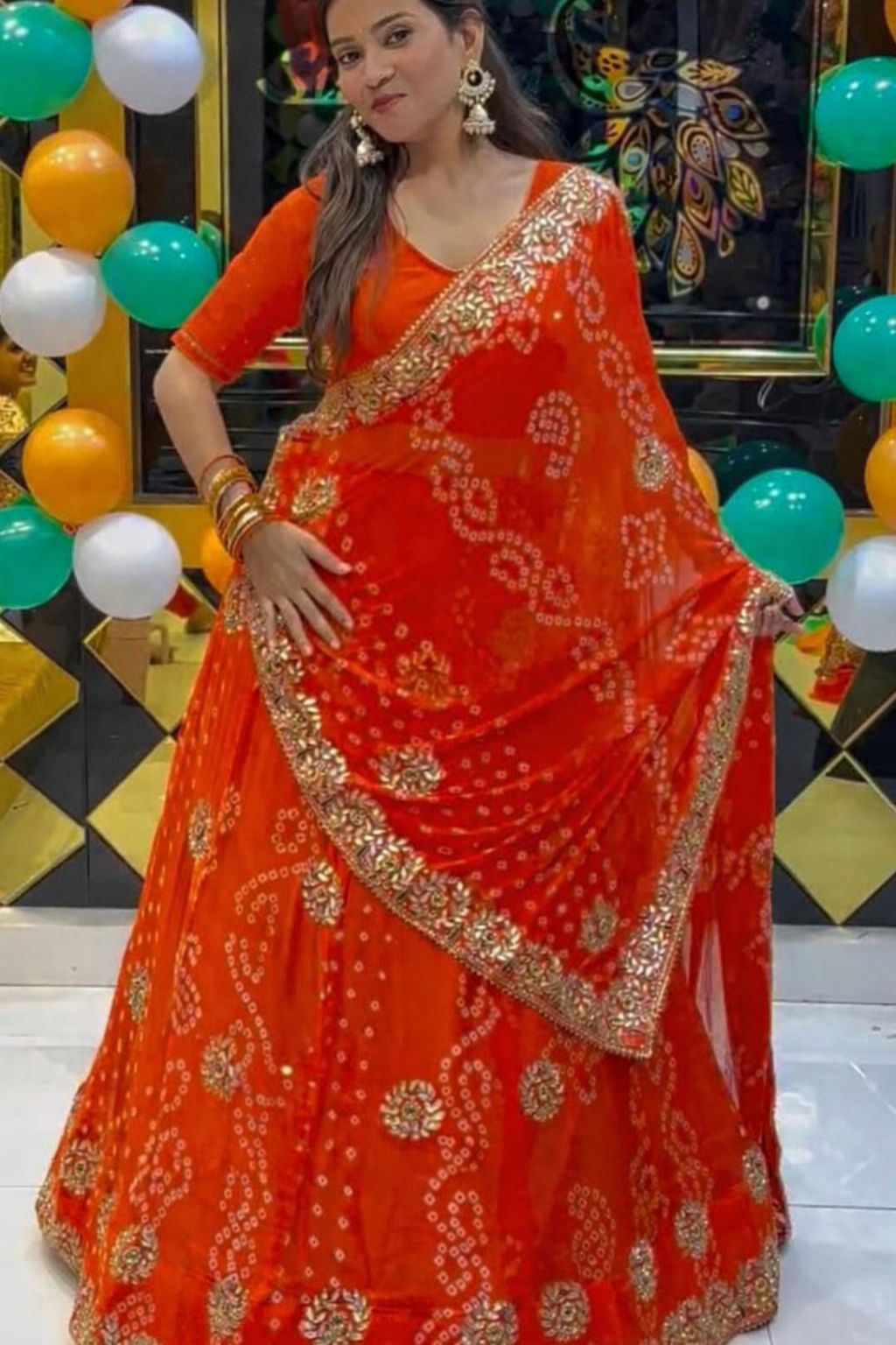 Bandhani Print Embroidered Lehenga Choli Set