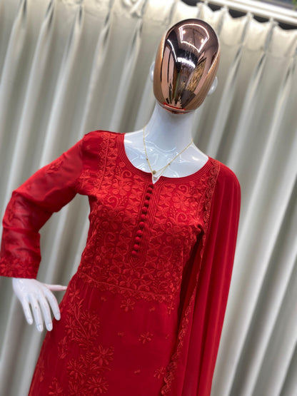 Designer Georgette Embroidered Suit Set With Dupatta