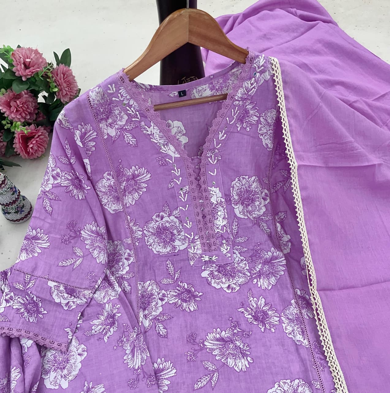 Premium Embroidered Cotton Kurti Pant Dupatta Set – Festival Wear Designer Suit for Women