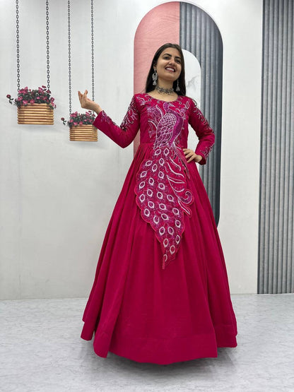 Festival Embroidered Vichitra Silk Gown