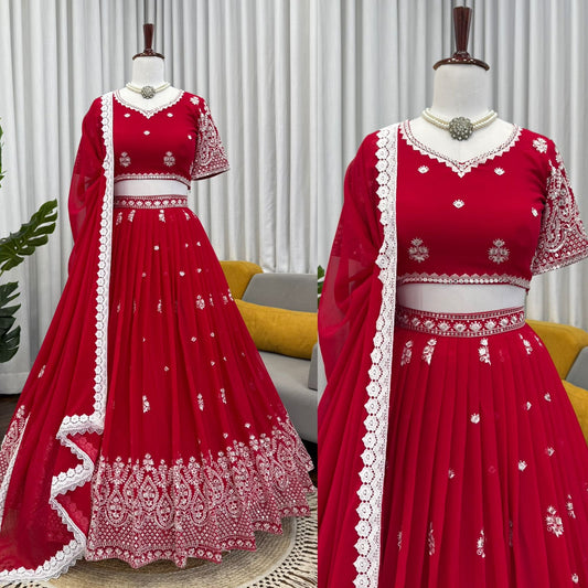 Premium Faux Georgette Embroidered Lehenga Choli Set