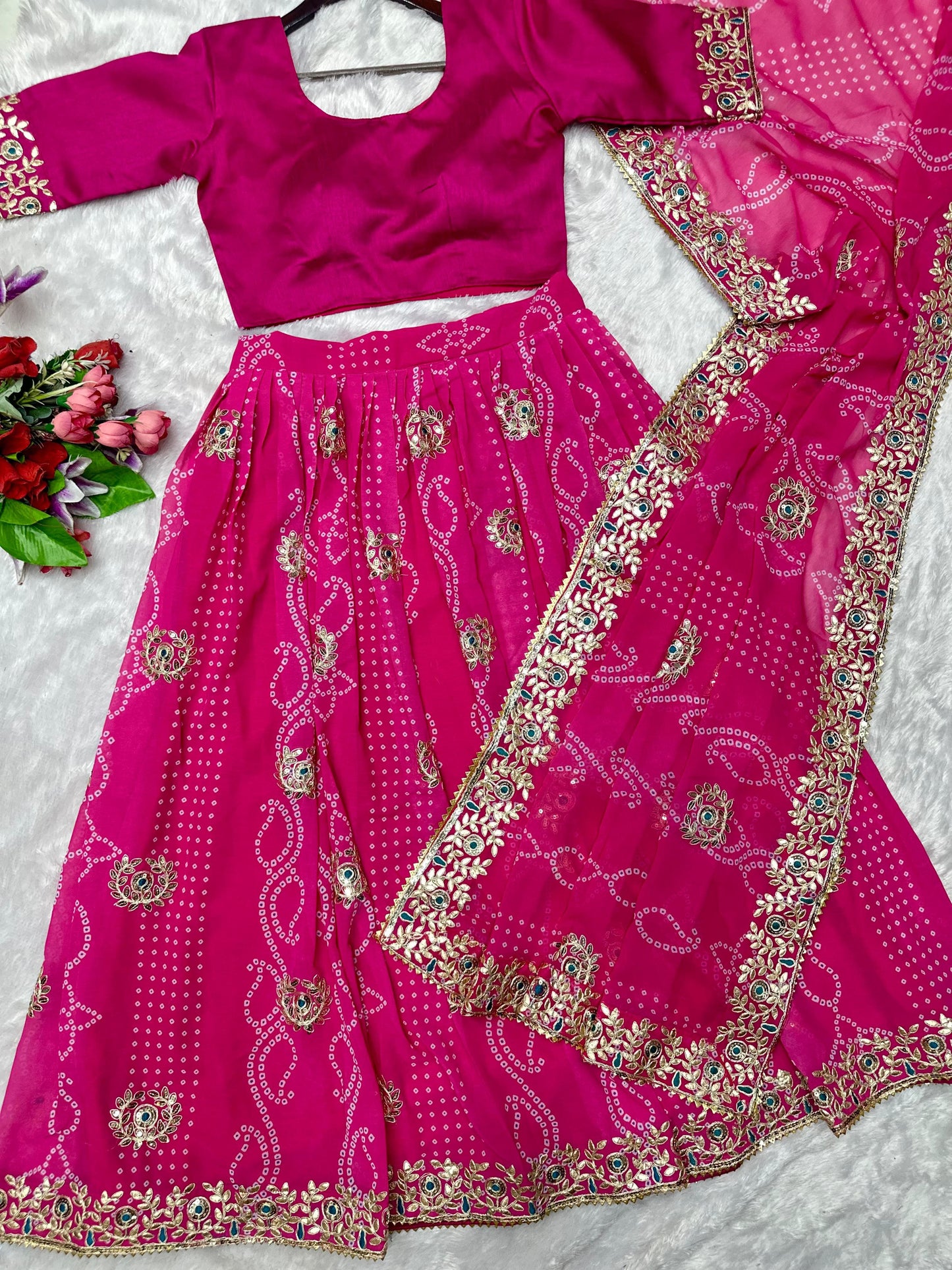 Bandhani Print Embroidered Lehenga Choli Set
