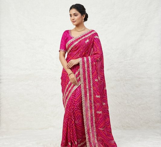 Bandhani Print Saree with Elegant Lace Border – Daily & Festive Wear