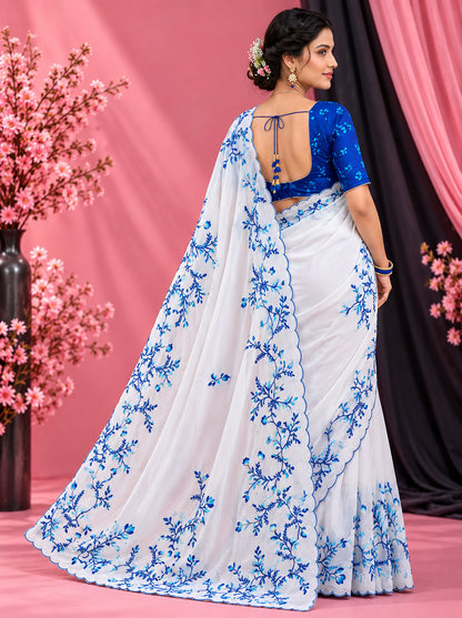 Radhika Teby Silk Saree with Digital Floral Print, Khatli & Cutdana Work