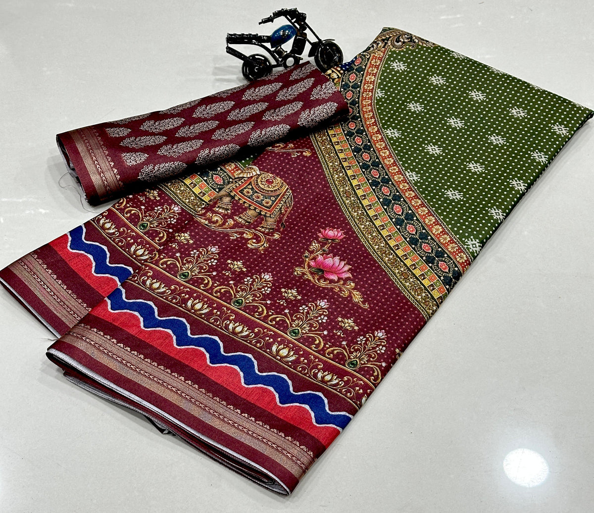 Premium Tussar Silk Printed Saree with Designer Blouse