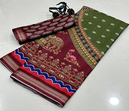 Premium Tussar Silk Printed Saree with Designer Blouse