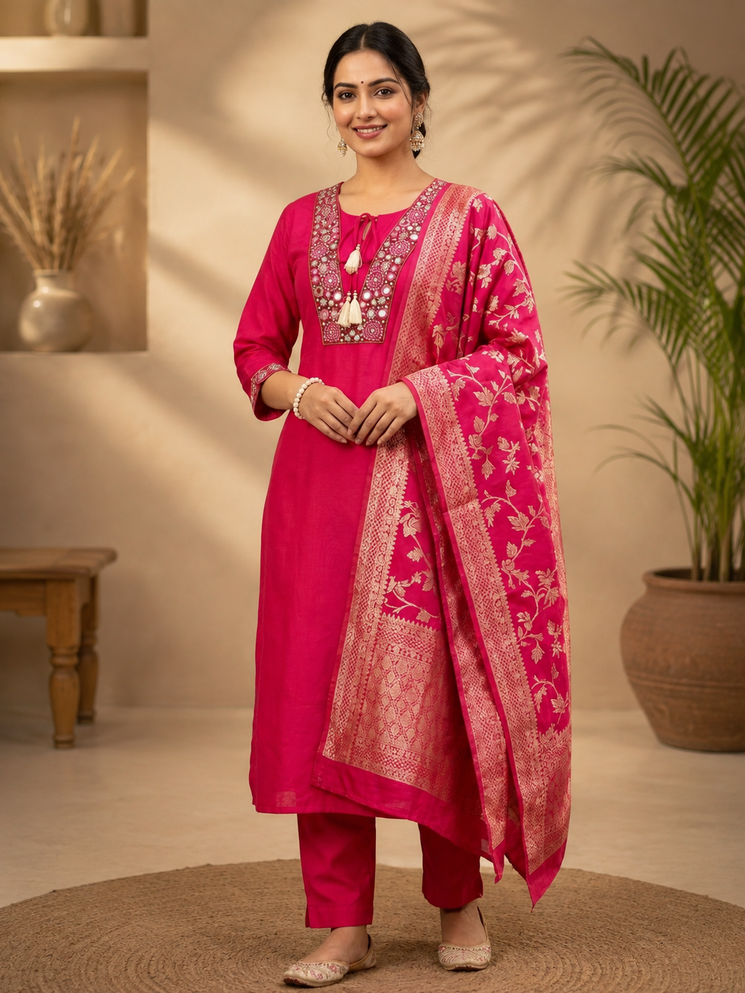Ladli Designer Suit Set | Roman Silk Suit with Mirror Work
