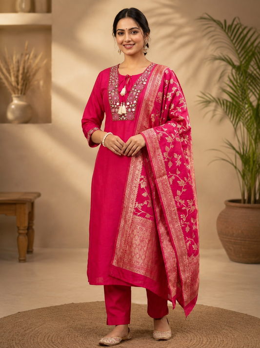 Ladli Designer Suit Set | Roman Silk Suit with Mirror Work