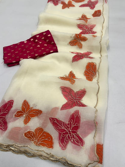 Crunchy Chiffon Embroidered Saree with Contrast Sequin Blouse
