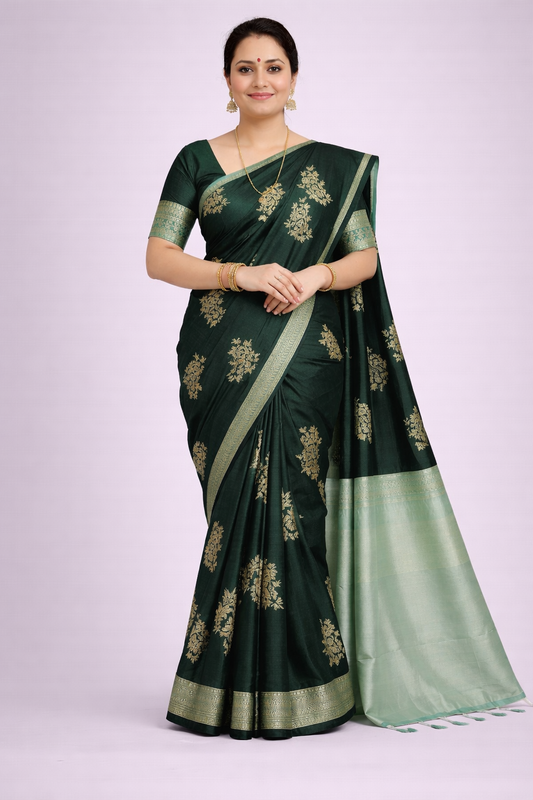 Dark Green Jacquard Saree