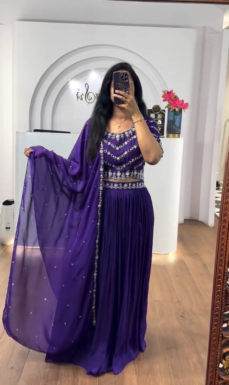 Elegant Chinon Embroidered Lehenga Choli Set with Dupatta