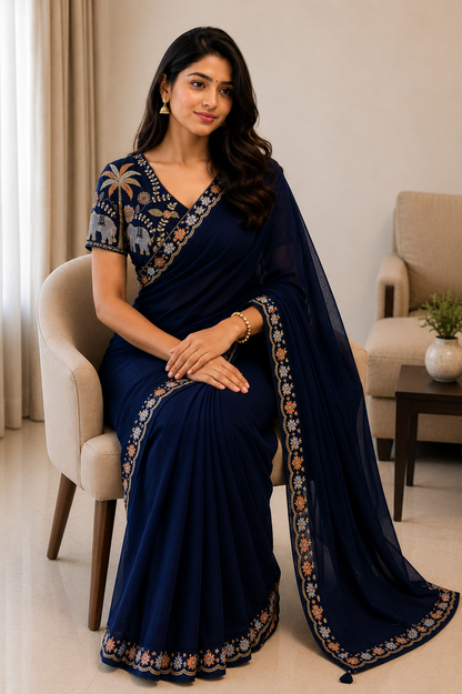 Best Selling Star Georgette Embroidery Saree Collection