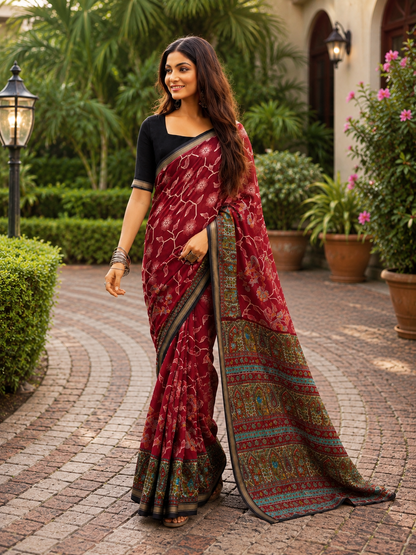 Pathshala Premium Viscose Mul Cotton Printed Saree with Zari Border