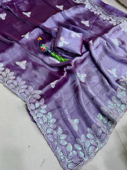 Titli Collection – Premium Chiffon Saree with Elegant Sequence Embroidery & Designer Border