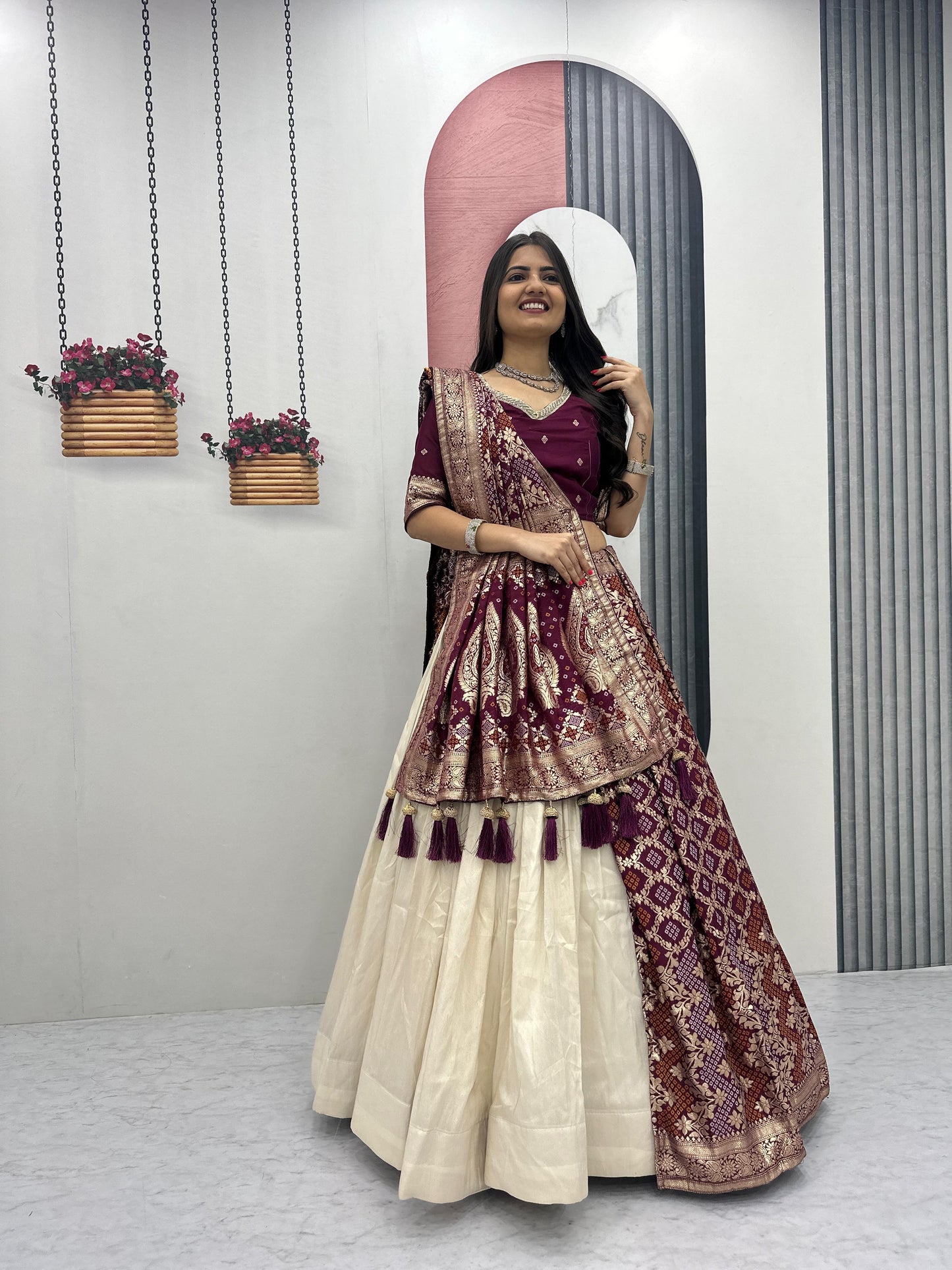 Wedding Special Jacquard Silk Lehenga & Saree Set With Rich Zari Work