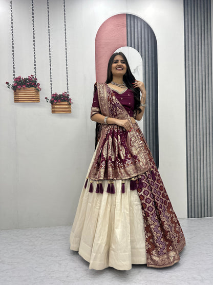 Wedding Special Jacquard Silk Lehenga & Saree Set With Rich Zari Work