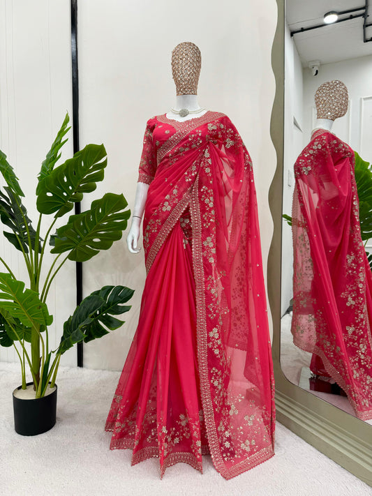 Designer Tibby Silk Saree with Thread & Sequence Work – Wedding Special