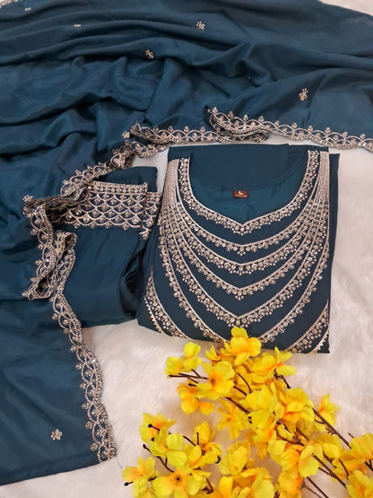 Tulsi Roman Silk Embroidered Suit Set