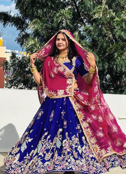 Crystal Silk Heavy Embroidered Festival Lehenga Choli with Dupatta (4 Colors)