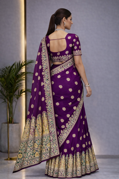 Pure Silk Meenakari Foil Print Designer Saree With Contrast Blouse