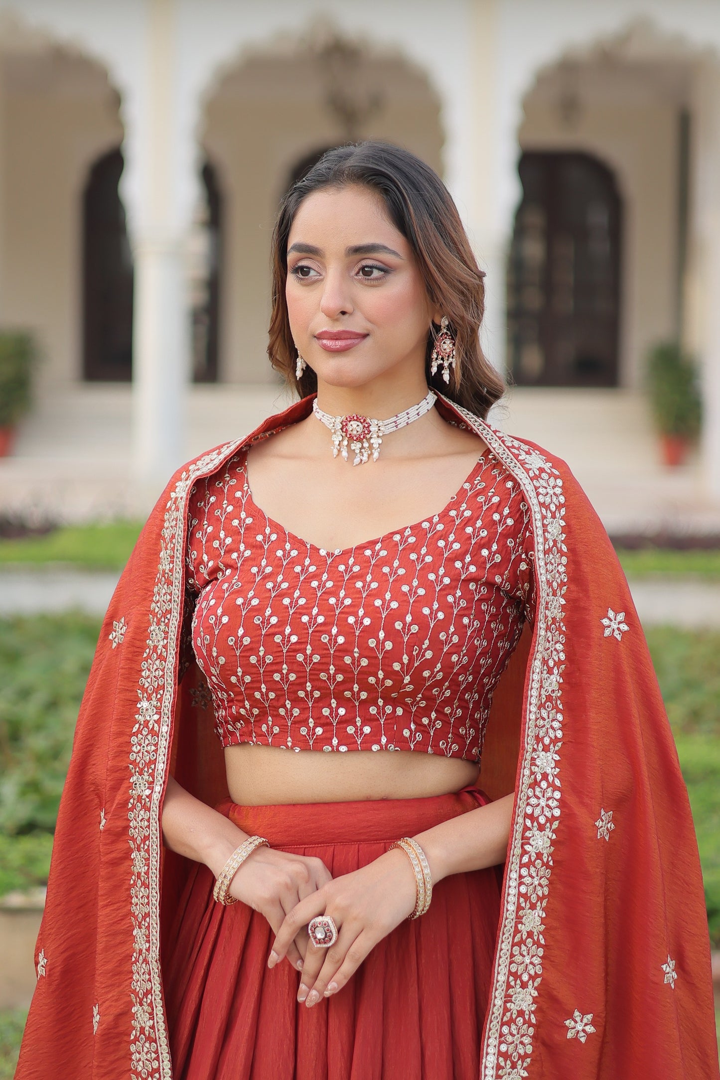 Vichitra Silk Embroidered Lehenga Choli