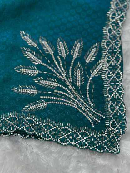 Pure Two Tone Fandy Satin Swarovski Work Partywear Saree with Jacquard Blouse