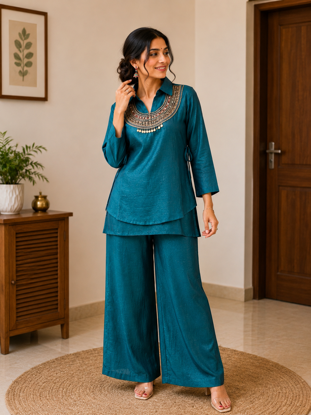 Viral Gold Crush Kurti Koti & Palazzo Set with Sequin Work